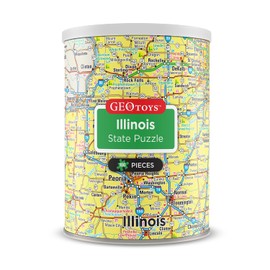 Geotoys Illinois Mini State Puzzle – 100 Piece Puzzles for Kids and Adults in Portable Can, 13" x 10" Educational Travel Puzzle for Ages 7 and Up – Mini Puzzles to Learn & Explore Geography