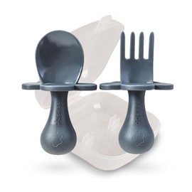 Grabease Kleinkindutensilien Kleinkindlöffel und -gabeln Babybesteck Kleinkindgabel, Bpa-frei und Phthalatfrei für Babys und Kleinkinder, 1 Set, Grau