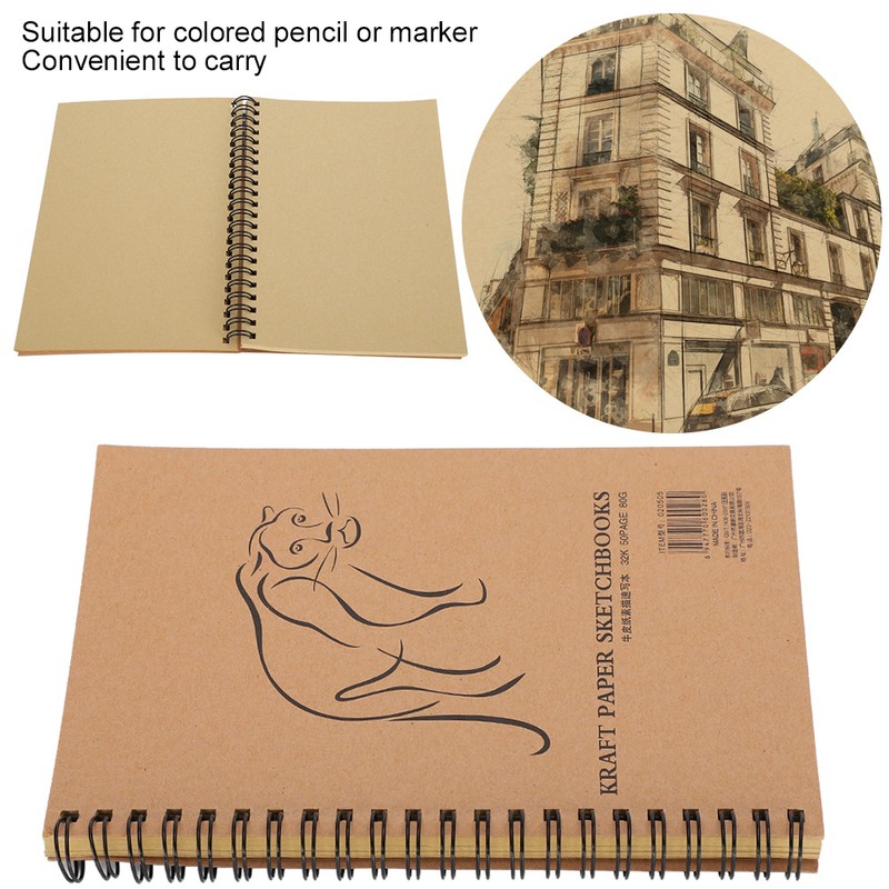 4Pcs Kraft Paper Sketchbook Retro Sketch Pad HandPainted Thick Art