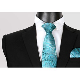 Alizeal Paisley Men's Gradient Tie and Pocket Square Set, Turquoise