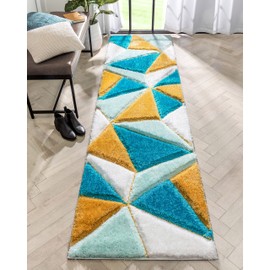 Well Woven Walker Red Triangle Boxes Thick Soft Plush 3D Textured Shag Runner Rug (2'7" x 9'10")