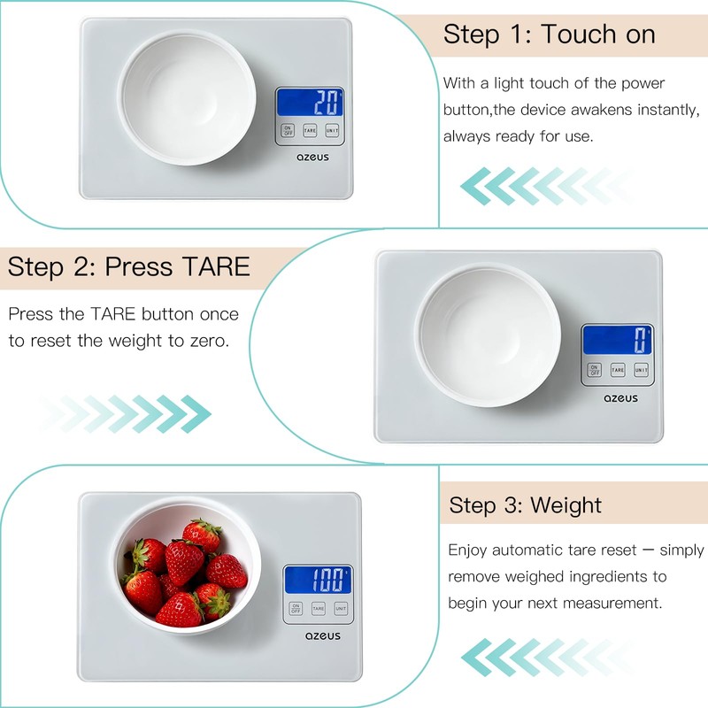 AZEUS USB Rechargeable Food Scale, Digital Kitchen Scale 11lb/5kg Capacity,