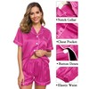 SWOMOG Womens 3pcs Pajamas Set Silk Satin Short Sleeve Sleepwear