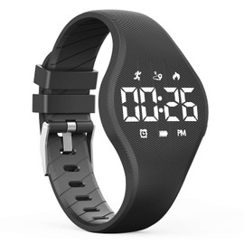 synwee LED Children Digital Pedometer Watch, Waterproof Sport Wristwatch, with Step Counter, Calories, Calendar for Kids Boys Girls (Black)