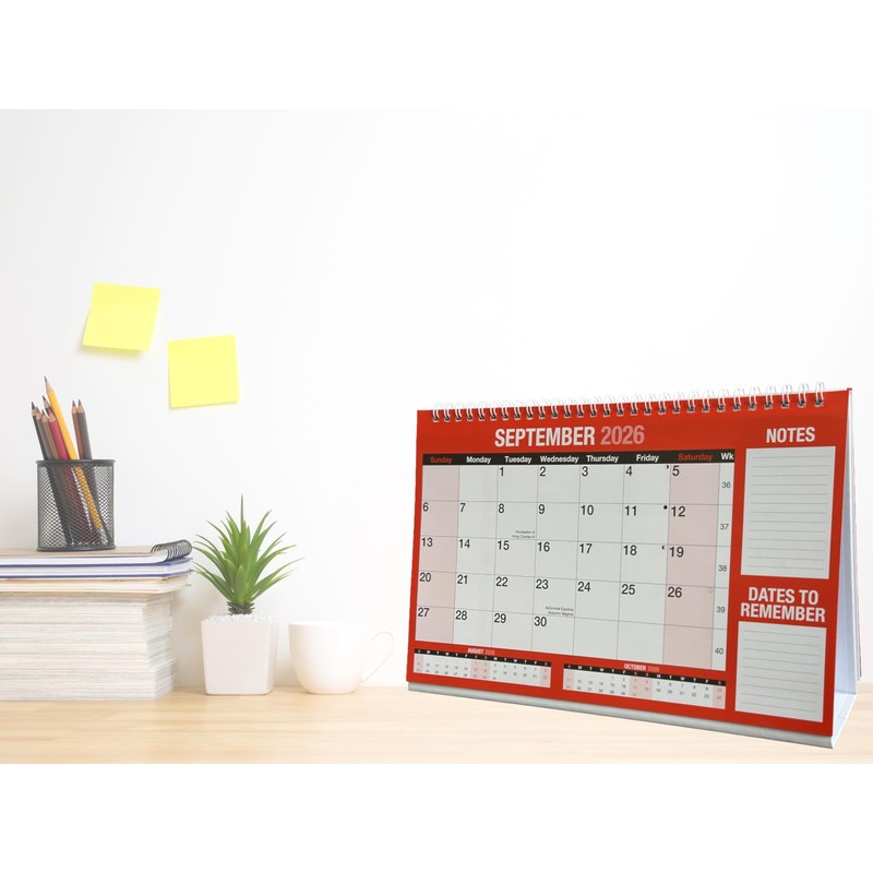 2026 Desktop Calendar Freestanding Flip Month to View Spiral Bound