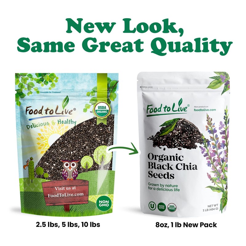 Food to Live - Organic Black Chia Seeds, 8 Ounces