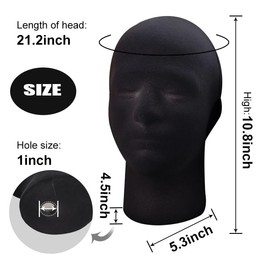 Mannequin Head Stand Model,11 Inch Man Manikin Stand Model,Foam Black Velvet Male Wigs Display Model, Mannequin Manikin Head for Wig, Hat, Glasses (Black)