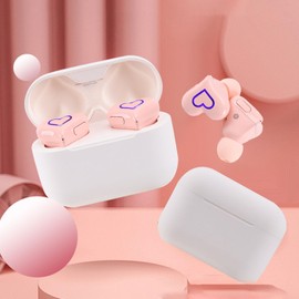 Cute Heart Shaped Cordless Earbuds, Bluetooth 5.3 Water Resistant Cordless Earphone, 6 Colors Gradient Lights with Charging Case, for Sport Travel (Pinkish)
