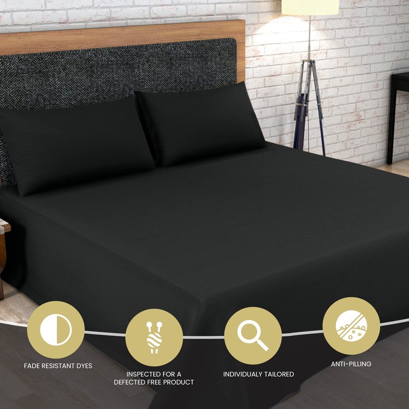 HOME ACE Black Flat Sheet King Size 254CM x 274CM,