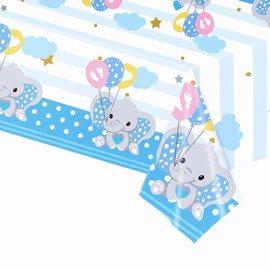 137*274cm Blue Elephant Baby Boys Party Table Cloth Table Cover ,Rectangular Plastic Disposable Gender Reveal Tablecloth Tablecover Party for Picnic,Boys Baby Shower Birthday Table Decorations