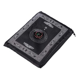 Anlising Portable Light Islamic Travel Prayer Mat, Compass Pocket Size Carry Bag and Compass Pray Rug, Portable Polyester Waterproof Material 100 x 60 cm (Black)