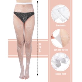 Eurzom 6 Pairs Heart Fishnet Tights Valentine's Day Tights Polka Dot Stockings High Waist Pantyhose Leggings for Women(White)