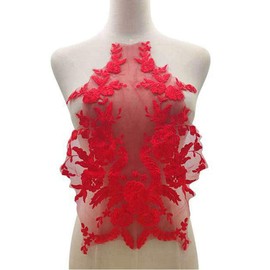 Lace Fabric Cotton Embroidered Applique DIY High-end Wedding Dress Accessories Handmade (red)
