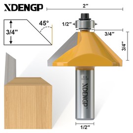 XDENGP 45 Degree Chamfer Router Bit with 3/4 Inch Cutting Length,1/2 Inch Shank Carbide Edge Forming Bevel Router Bit with Bearing, Chamfer Bit Miter Angle Milling Cutters Tool