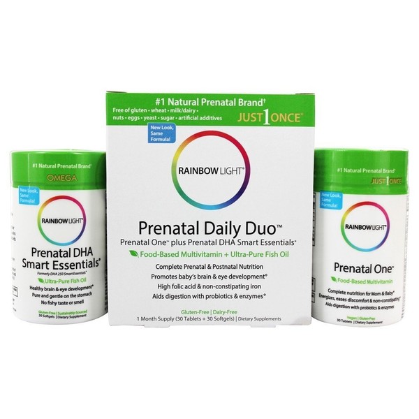 Rainbow Light - Prenatal Daily Duo, Prenatal One and Prenatal DHA 30 Tablets and 30 Softgels, 1 Month Supply