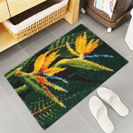 Latch Hook Kits for Adults with Color Preprinted Pattern Design DIY Crochet Yarn Rugs Hooking Craft Kit for Adults Kids 20" X 15" (Flower)