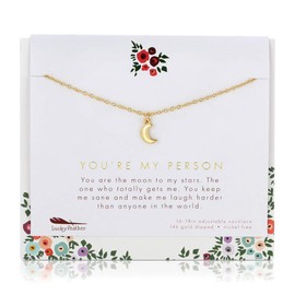 Lucky Feather Moon To My Stars Necklace for Women and Teenage Girls - 14K Gold Dipped Moon Pendant on Adjustable Chain, Ideal Gift for a Special Person on Her Birthday or as a Reminder She is Loved