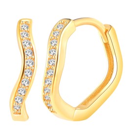 MICGIGI Women's 925 Sterling Silver Earrings 13 mm Diameter Simple Wave Shape Cubic Zirconia Earrings (Gold), Silver