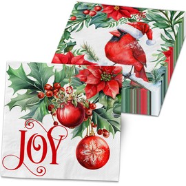 40Pcs Christmas Napkins, Cardinal Christmas Party Supplies Disposable Paper Napkins Red Cardinals Birds Napkins for Xmas Winter Holiday Party Decorations