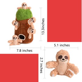 Interactive Squeaky Hide and Seek Activity Plush Sloth Dog Toy, Stuffing Woodland Friends Burrow, Squeaky Plush Dog Toy Small Medium Large Size (Large)