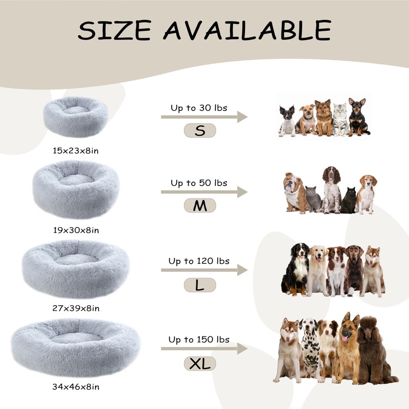 Bunlitent 39'' inch Calming Dog Bed, Plush Anti-Anxiety Donut Dog