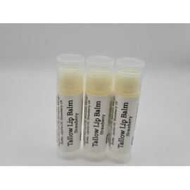 Pilgrimage Vibes Tallow Lip Balm (3 Pack) (Strawberry) Handmade Grass Fed Beef Tallow Lip Balm with Nourishing Oils