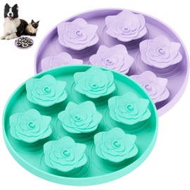 TUCANA 2PCS Lick Mat for Dogs & Cats, Stable Slow Feeding Pad with Suction Cups, Licking Treat Mat, Anxiety Relief, Build Healthy Good Eating Habit (Flower Pack of 2)