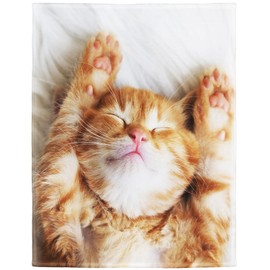 YISUMEI Blanket 150 x 200 cm Cuddly Blankets Soft Flannel Soft Fleece Blanket Bed Throw Kitten Cat Sleep Yellow