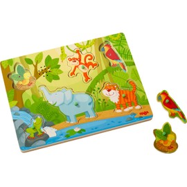 HABA 303181 - Sound-Greifpuzzle Im Dschungel , Kinderpuzzle ab 2 Jahren mit süßen Tiermotiven , Lustige Tiergeräusche sorgen für extra Spaß