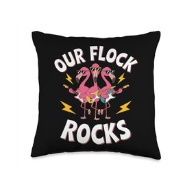 Our Flock Rocks Flamingo Guitar Pink Flamingo Costume Adult Throw Pillow