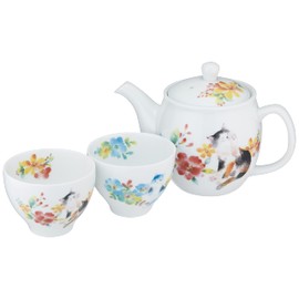 Ceramic Blue Teapot Blue/Red X 26.6 in X 14.5 in H11 X L Flower Cat Pot 茶器 Set 13384
