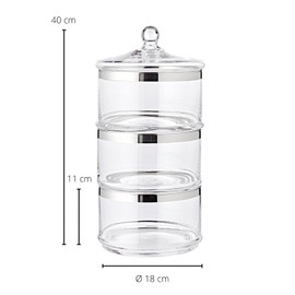 EDZARD Vigo Glass Jar 3-Tier Stackable with Lid Mouth-Blown Crystal Glass with Platinum Rim Outer Diameter 19.5 cm Inner Diameter 17.5 cm Bonbonniere Muffin Tin Cookie Jar