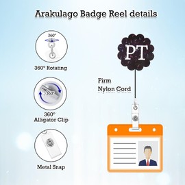 AraKulago Funny PT Nurse Badge Reel Holder CNA RN Cute Glitter Physical Therapist Medical Badge Reels Retractable for Nurses Acrylic LPN PCT LVN Nursing Student Badge Clip ID Card Accessories Gifts