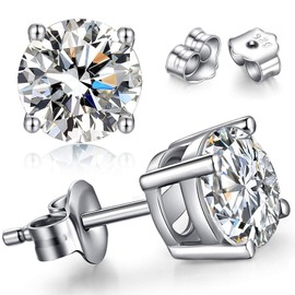 TTVOVO 925 Sterling Silver Stud Earrings Princess Cut Cubic Zirconia Sparkling Simulated CZ Diamond Earrings for Women Men Round 4 Prong Ear Studs Piercing Earrings Hypoallergenic Jewelry Gifts, 7MM
