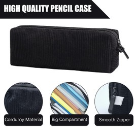 Small Pencil Case for Kids Adult - Portable Aesthetic Pen Case for Boys Girls, Corduroy Pencil Bag with Zipper, Cute Stationery Organizer for School Office Home Black