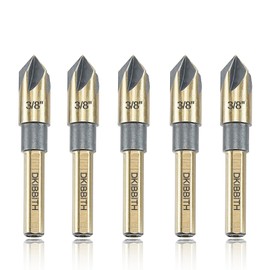 Countersink Drill Bit Set, 5 Pieces High Speed Steel 82 Degree 5 Flute 6mm Round Shank Mill Cutter Bit Countersink in Sizes 3/8" Set with Carrying Case.