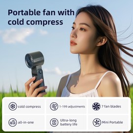 Handheld Fan with Ice Cooler,6000mAh Rechargeable Battery Operated Portable Fans,(1-199)Speed,90° Folded Mini Powerful Cold Air Cooling Personal Small Hand Held Fan for Travel/Outdoor/Working,Gray