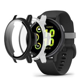 MEMELOKA Case for Garmin Vivoactive 5 with Screen Protector, Pack of 2 Ultra Thin Scratch-Resistant Hard PC Protective Case and High Sensitivity Screen Protector (Black + Transparent)