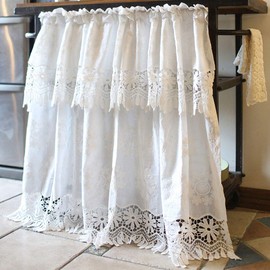 vctops Bohemian Floral Embroidered Cotton Cafe Tier Curtain with Attached Valance Country Style Lace Half Window Curtain Kitchen Curtains (39"x33",White)