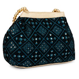 LONGING TO BUY Potli Bag for Women, Evening Bags for Women Handbags, Embroidered Indian Ethnic Potli Bag for Women (Dark Sea Green)
