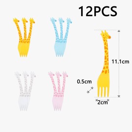 Pack of 12 Children's Plastic Fruit Forks, Giraffe Mini Forks, Colourful Children's Fruit Forks, Reusable for Bento Lunch Box, Decoration, Snack, Party, Birthday Party, Afternoon Tea