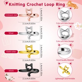 Tyqour Pack of 8 Adjustable Crochet Rings Finger Crochet Rings for Crocheting DIY Cat Ears Knitting Crochet Metal Cat Crochet Ring Crochet Ring Crochet Accessories for Women Girls Crochet Lovers (4