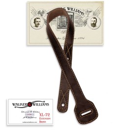 Walker & Williams XL-72 Dark Brown Guitar Strap Extender Lengthens W&W (and other) Straps Up To 60"