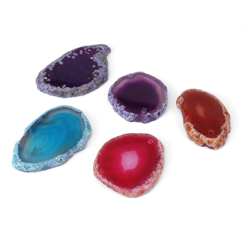 Pack of 5 Polished Agate Geode Discs, Stone Agate Light