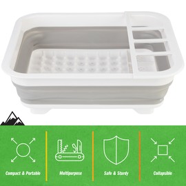 Wakeman Collapsible Drying Rack - Dish Rack with Utensil Holder and Tray - BPA-Free Camp Kitchen Dish Drainer - Camping Accessories Outdoors (Gray)