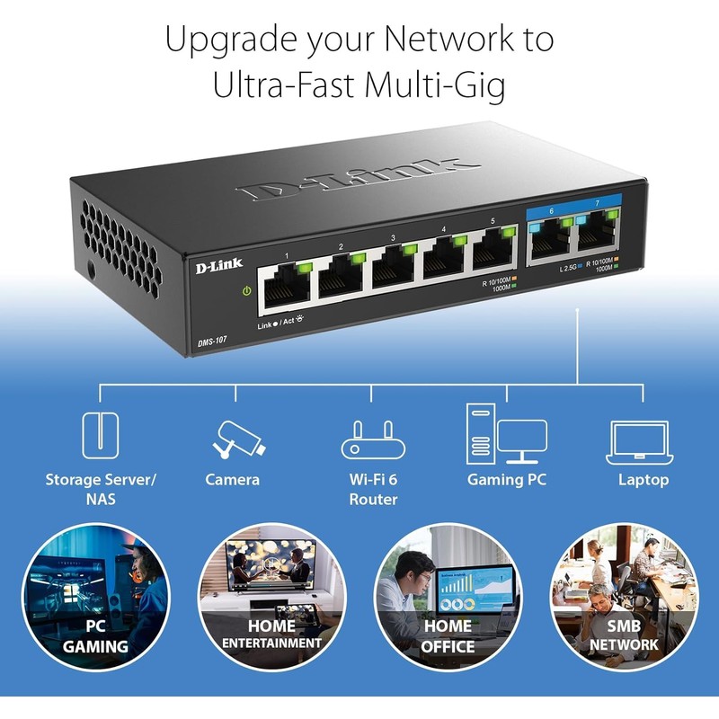 D-Link 7-Port 2.5GB Unmanaged Gaming Switch with 2 x 2.5G,