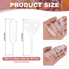 PATIKIL Cupcakes Pipettes, 100 Pcs 4ml Disposable Plastic Dessert Pipettes Strawberry Pipettes Squeeze Transfer Pipettes Droppers for Cupcakes Mini Cakes Desserts, Clear, Dropper/Heart
