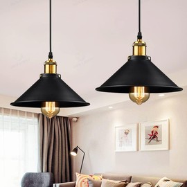 DCVOLTAGE 2 Pack Modern Ceiling Lamp Shade Black Metal Cone Shape Pendant Light E27 Base Hanging Light Fixture for Bedroom Hallway Office Café Restaurant