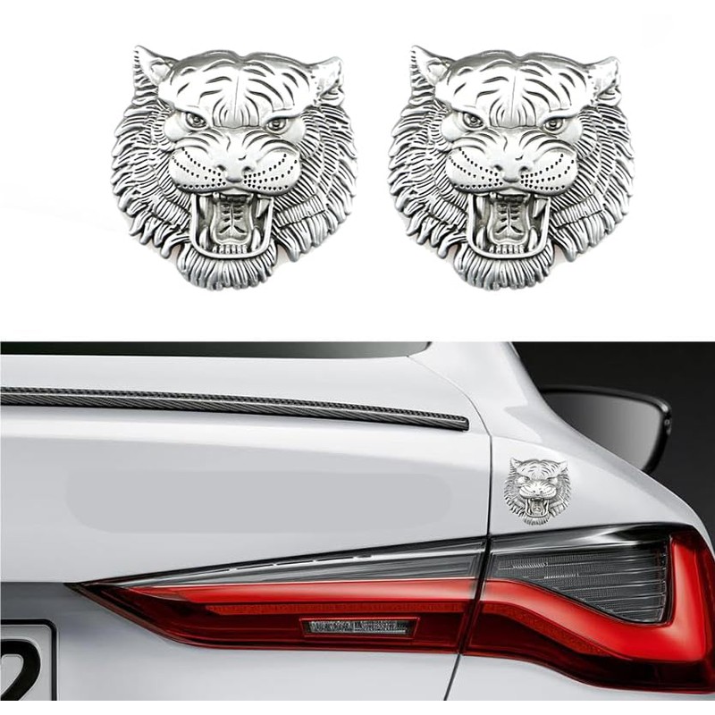 2p Metal Tiger Face Emblem Retro Car Badge Fit for