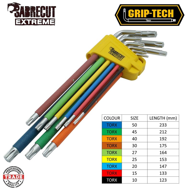 9 Piece SabreCut SCTX009S Soft Grip Extra Long Torx Key